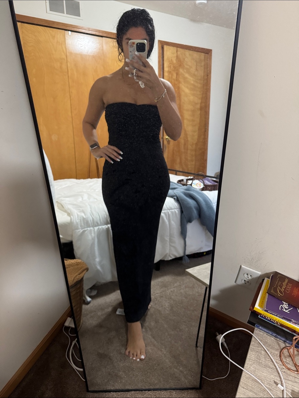 ASOS Black Strapless Column Midi Dress - Picture 2 of 5